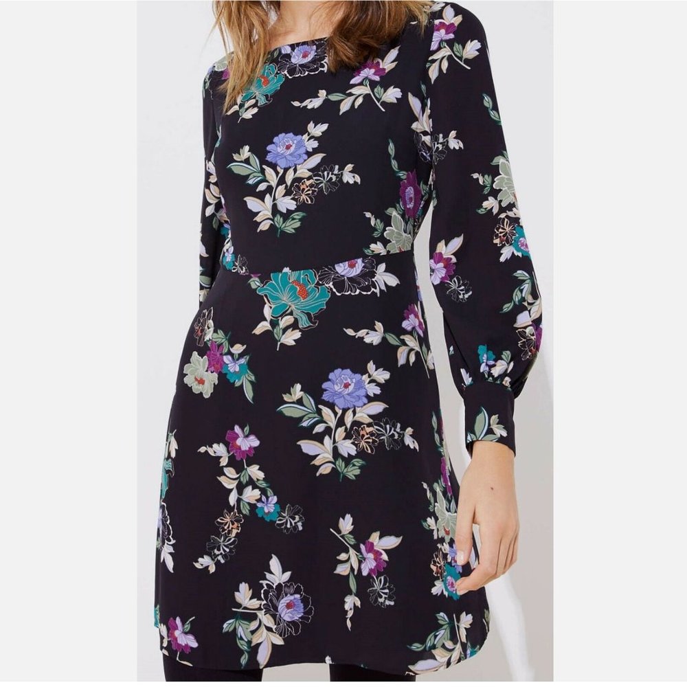 LOFT Black Floral Dress long sleeve Size 4P